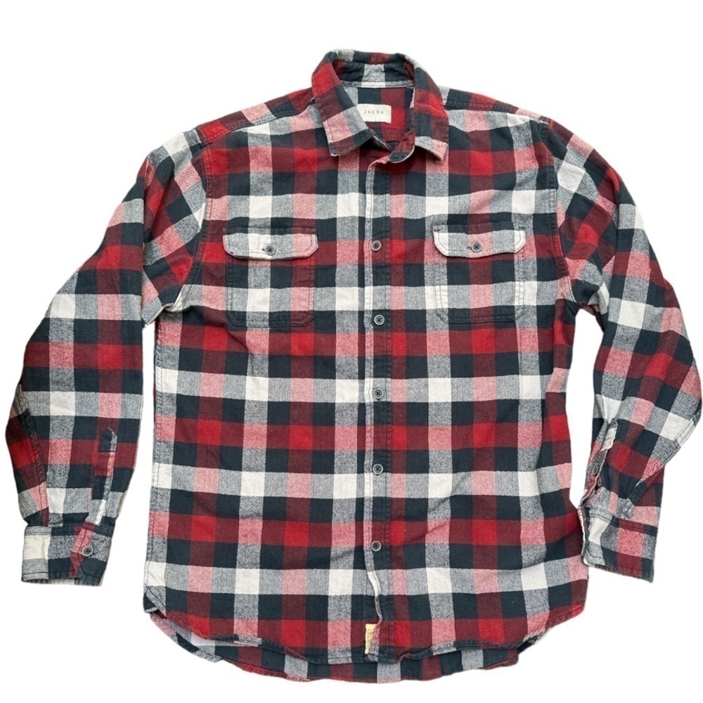 JACHS Plaid 100% Cotton Flannel Long Sleeve Button Up